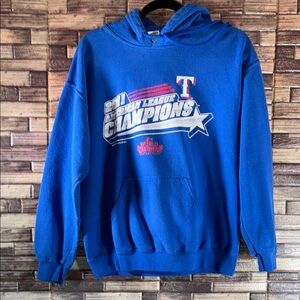 Used 2011 American League champions MLB Texas Rangers Hoodie Blue Medium Gildan